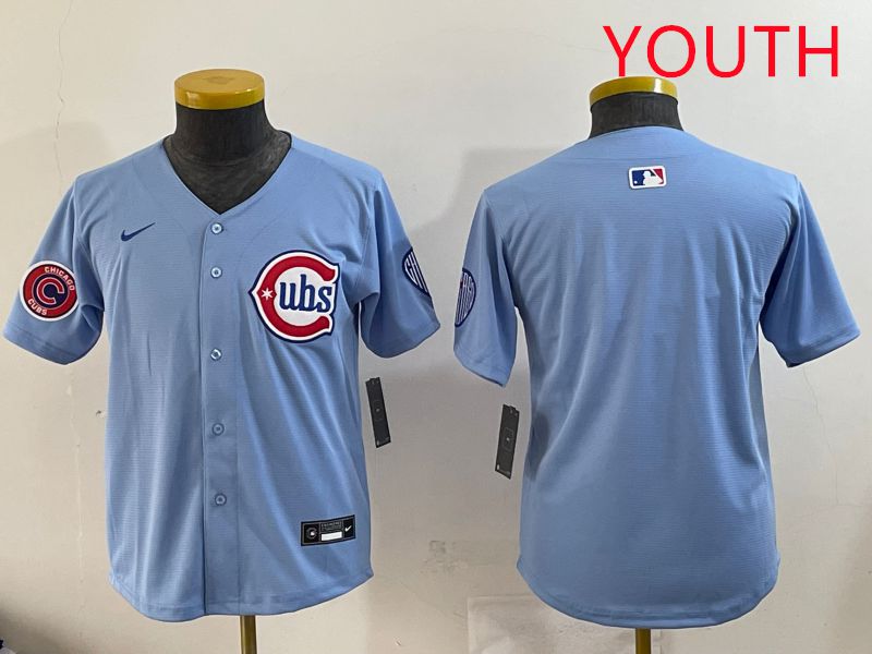 Youth Chicago Cubs Blank Light Blue Throwback 2025 Nike MLB Jersey style 4